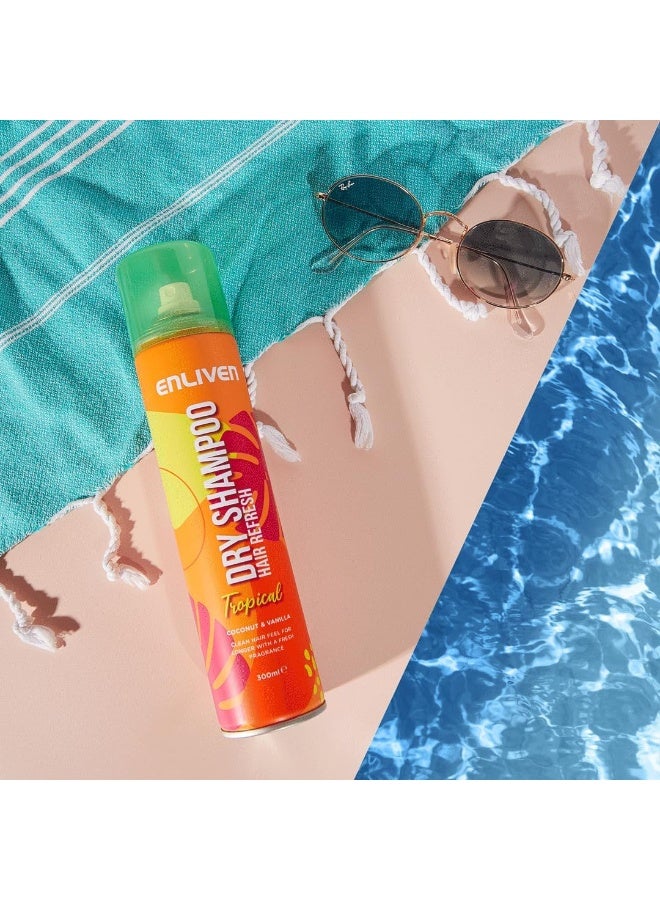 ENLIVEN Tropical Dry Shampoo Refreshed Hair, Quick Fix for Oily Hair with a Long-Lasting Summer Scent 300ml - Image 3